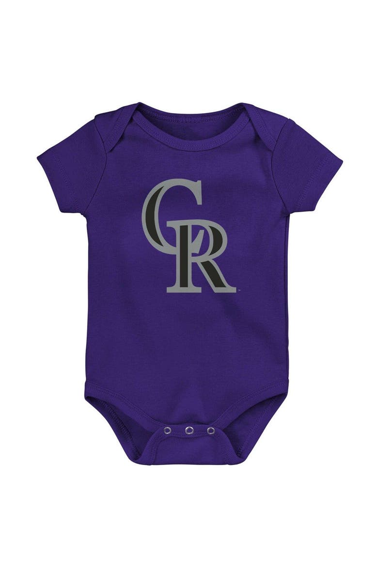 Newborn & Infant Purple/White/Heather Gray Colorado Rockies Biggest Little Fan 3-Pack Bodysuit Set, Alternate, color, Purple