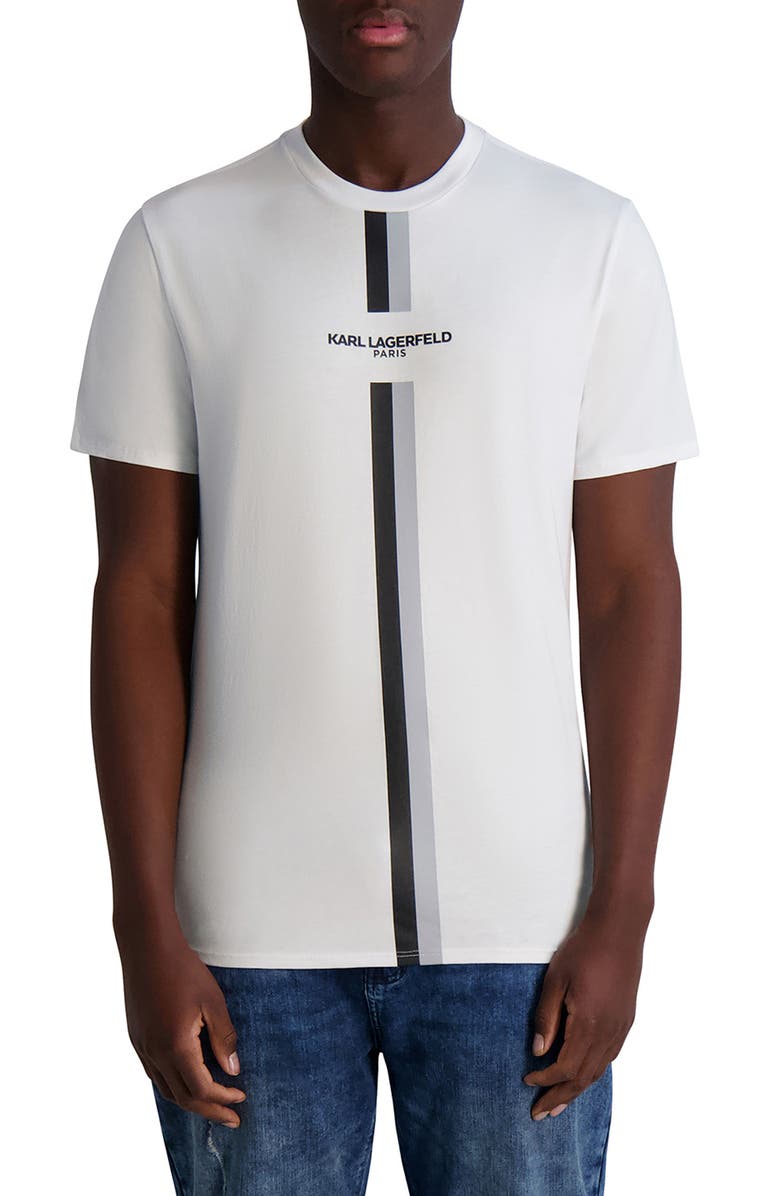 KARL LAGERFELD PARIS Racing Stripe Logo Graphic T-Shirt, Main, color,