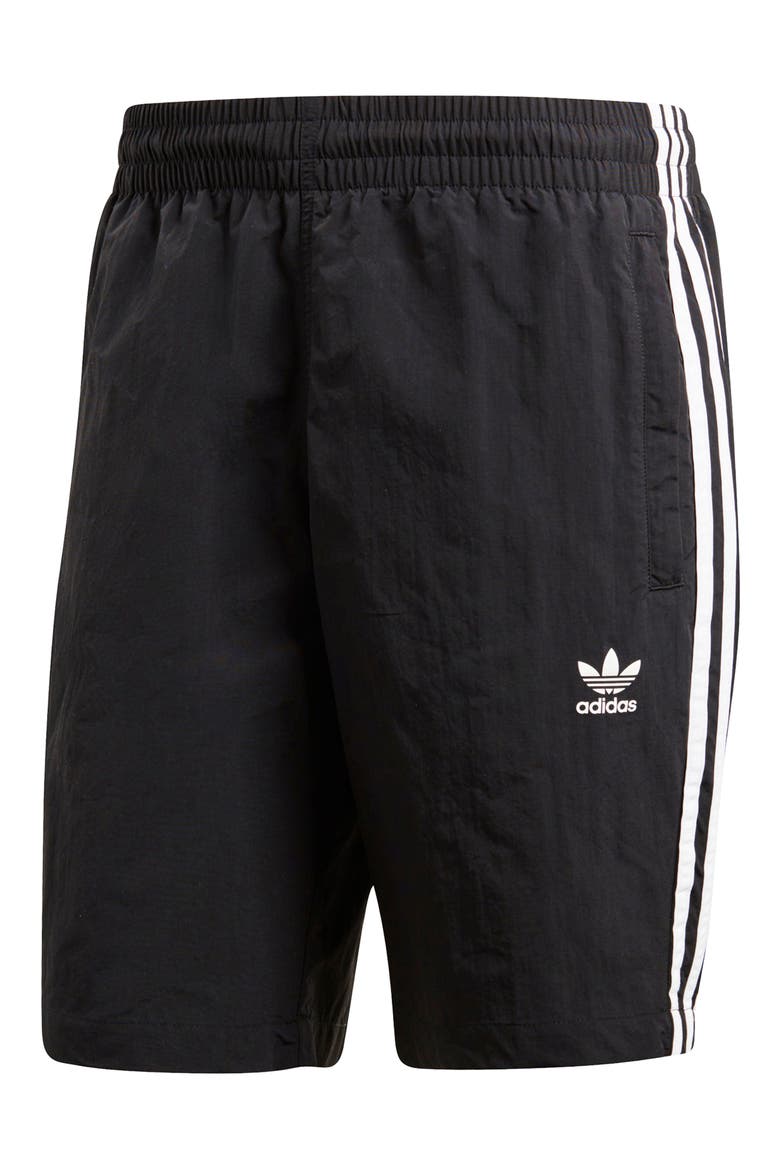 3-Stripes Swim Trunks, Alternate, color, BLACK