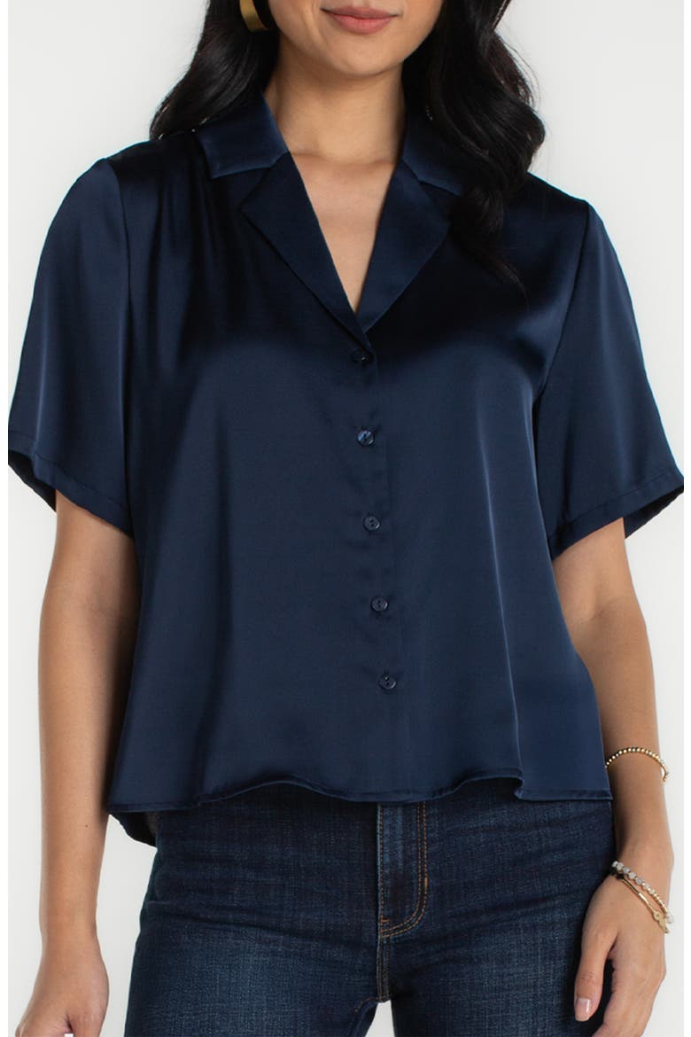 Camp Collar Button-Up Shirt, Main, color, DARK NAVY