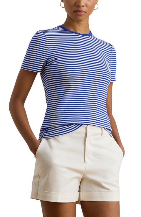 Stripe Cotton Ringer Neck T-Shirt
