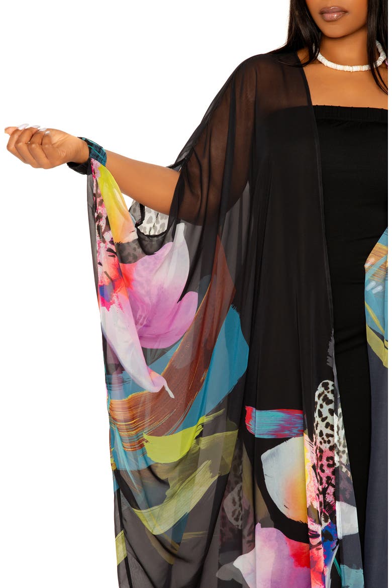 Floral Robe with Wristband, Alternate, color, BLACK MULTI