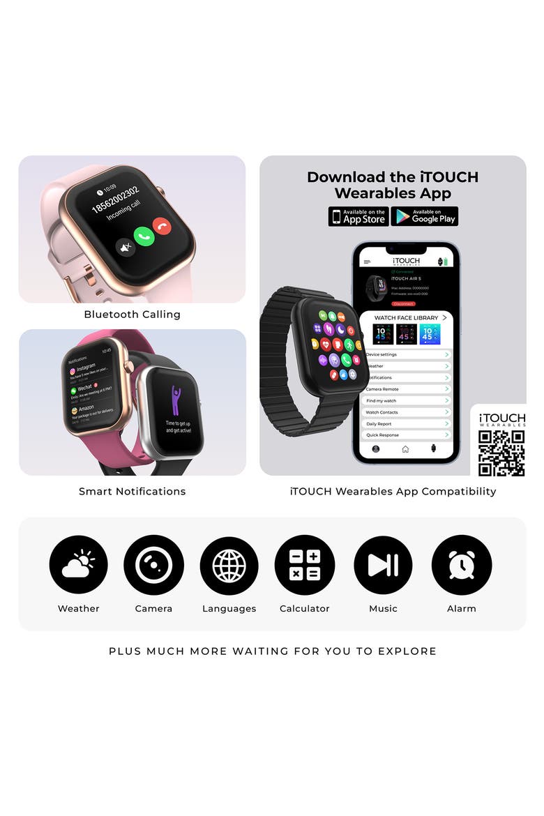 iTouch Air 5 Leather Strap Smartwatch, 36.8mm x 45.6mm, Alternate, color, GOLD/ BLACK