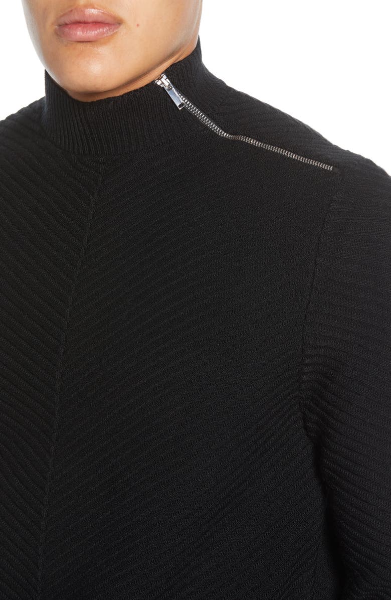 KARL LAGERFELD PARIS Shoulder Zip Mock Neck Sweater, Alternate, color,