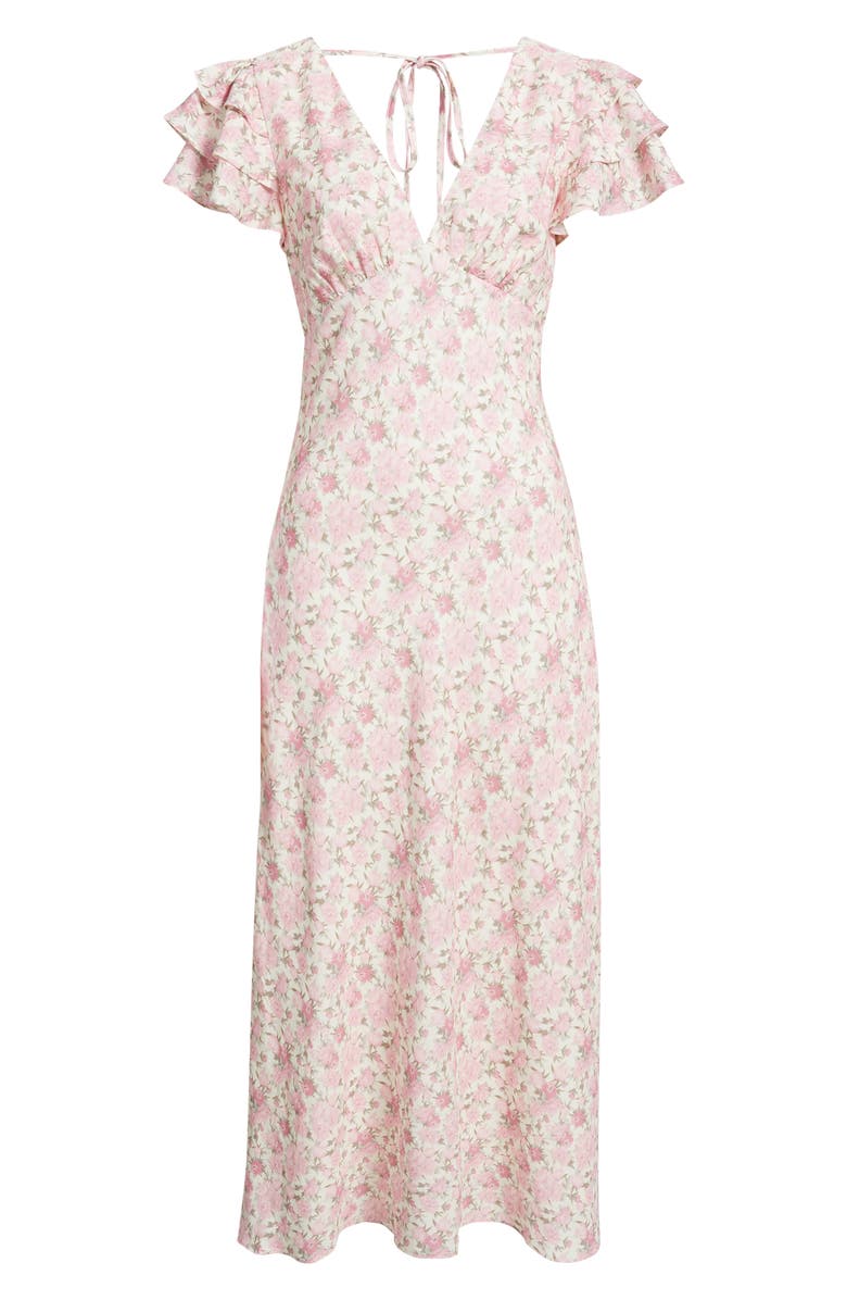 Lulus Vienna Floral Flutter Sleeve Maxi Dress, Alternate, color, Ivory Floral