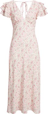 Lulus Vienna Floral Flutter Sleeve Maxi Dress