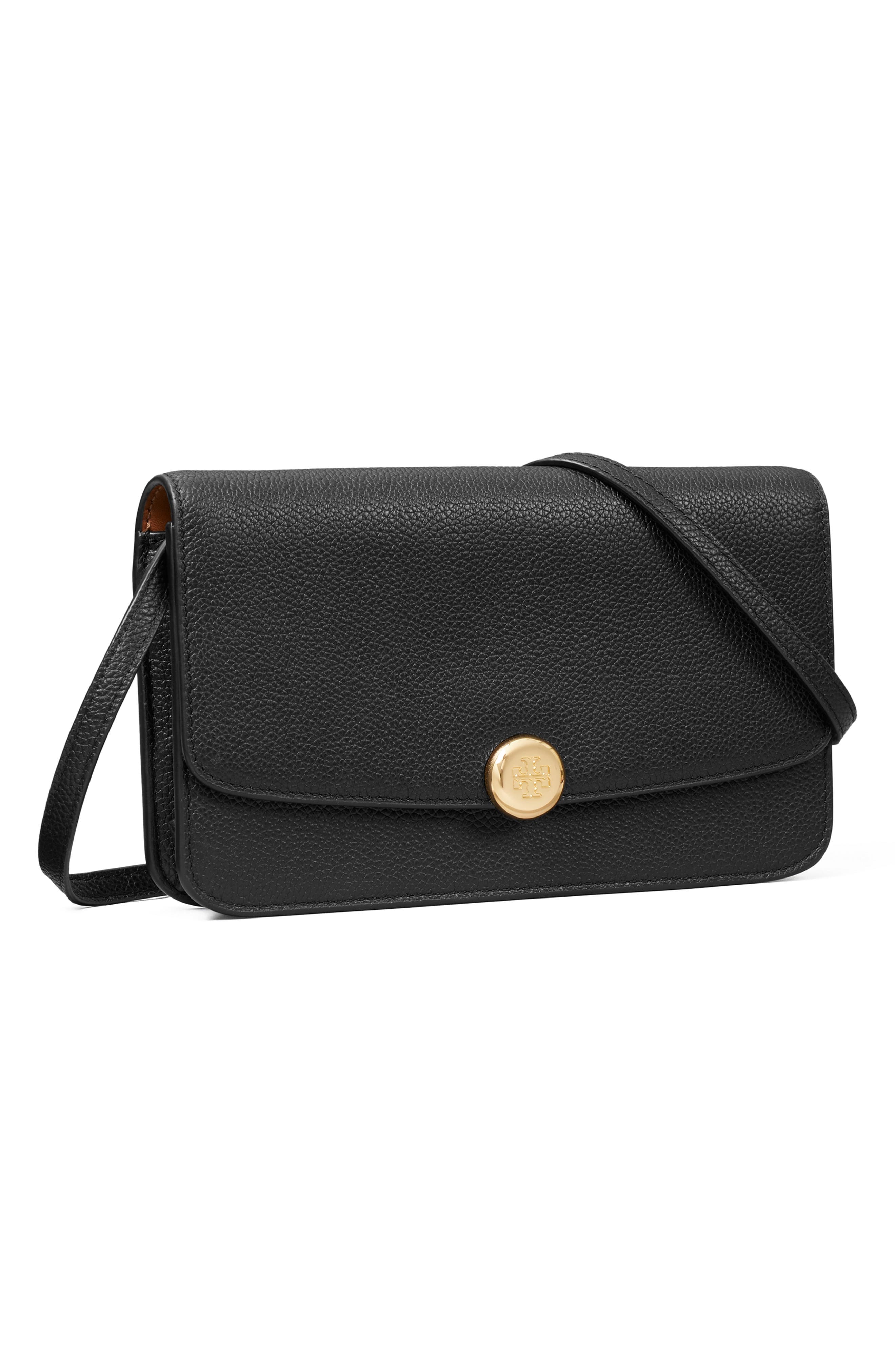 Romy Leather Flap Crossbody, Alternate, color, BLACK