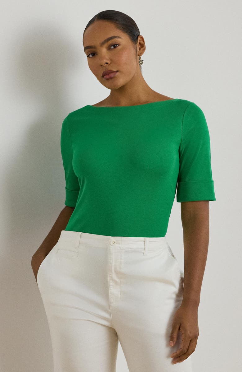 Lauren Ralph Lauren Cotton Boat Neck Top, Alternate, color, Stem