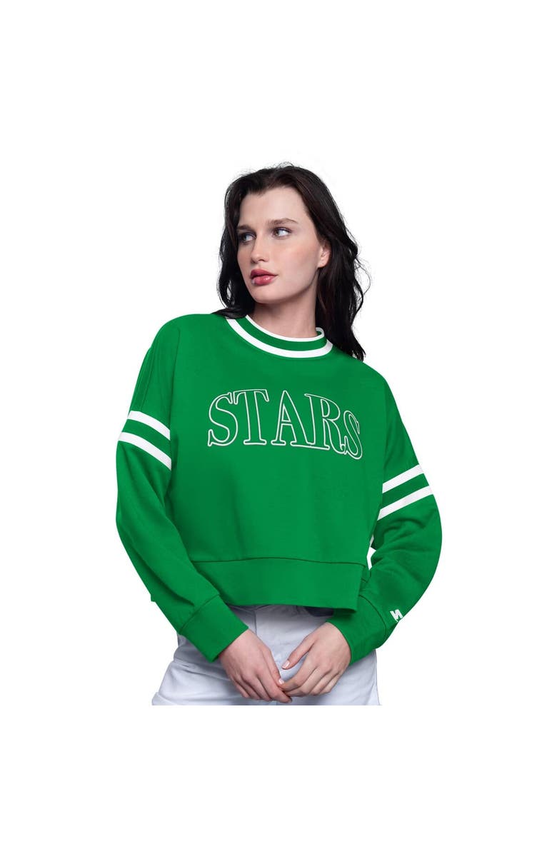 STARTER Women's Starter  Kelly Green Dallas Stars Power Play Cropped Pullover Sweatshirt, Alternate, color, 