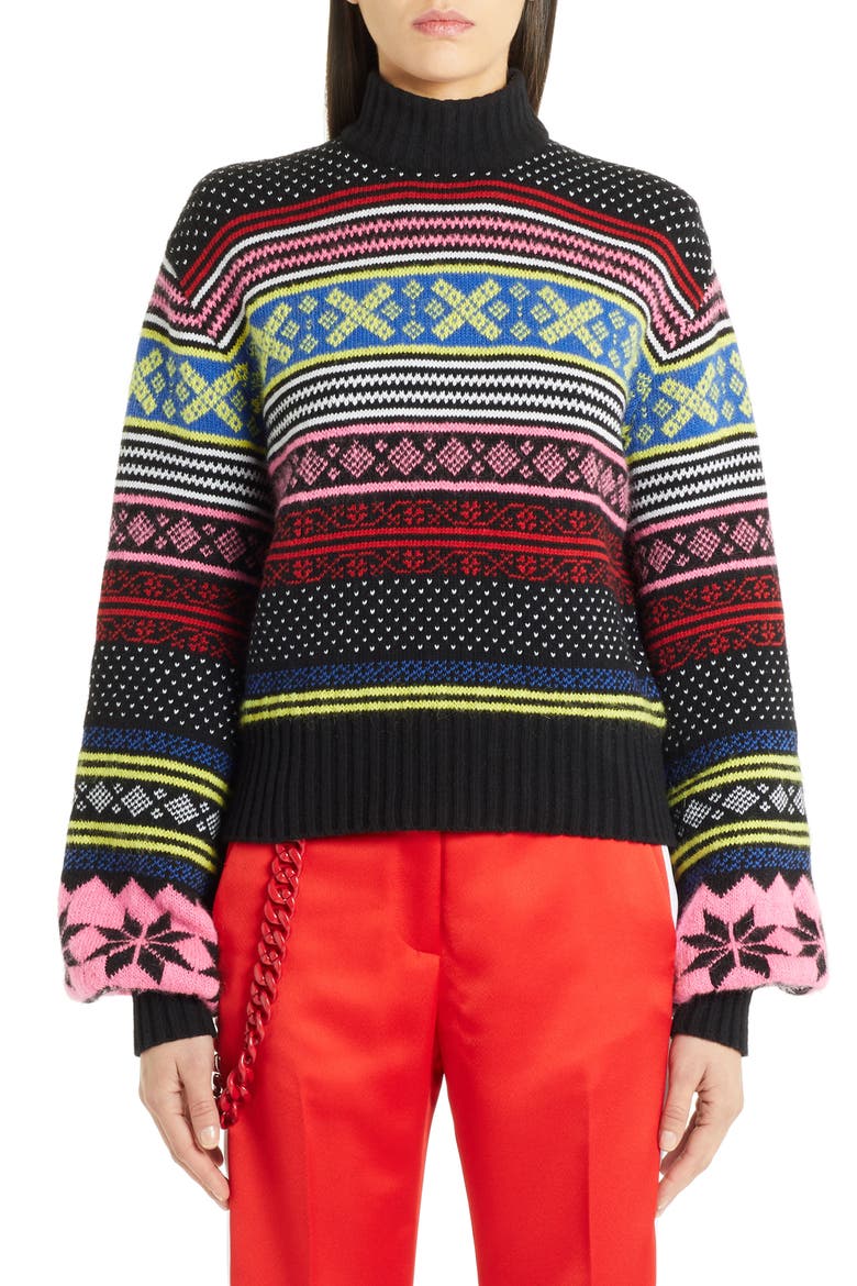 Fair Isle Wool Blend Sweater, Main, color, BLACK