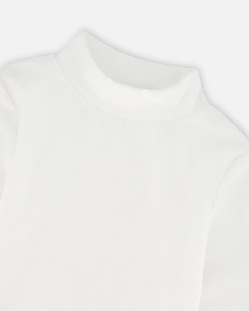 Deux Par Deux Super Soft Ribbed Mock Neck Top In White