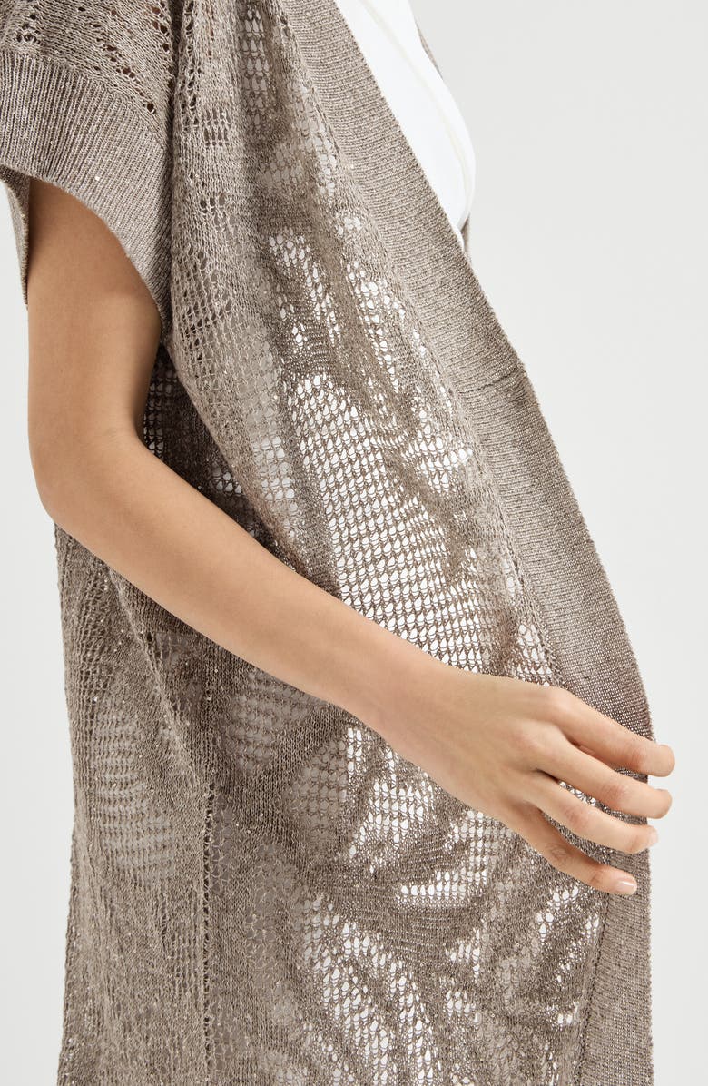 Brunello Cucinelli Dazzling water lilies long cardigan, Alternate, color, Mud