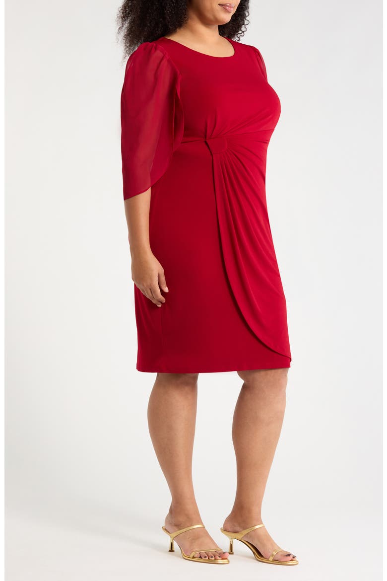Chiffon Sleeve Faux Wrap Dress, Alternate, color, CRIMSON