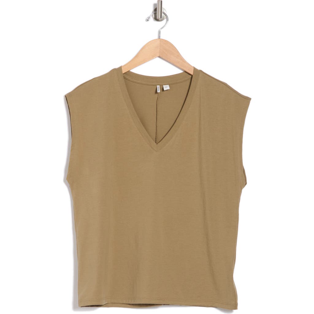 Nordstrom V-neck Pima Cotton T-shirt In Olive Covert