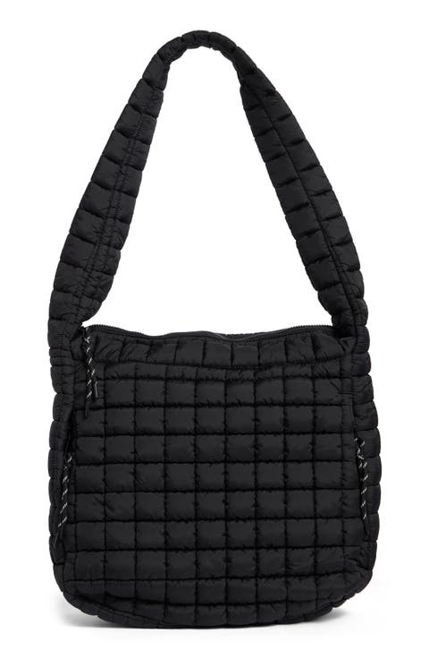 Oversize Square Quilt Nylon Hobo Bag
