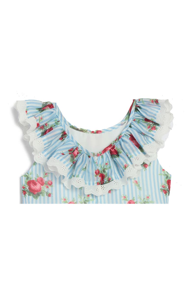 Pippa & Julie Kids' Joyce Floral Stripe Fit & Flare Dress, Alternate, color, Blue/ White