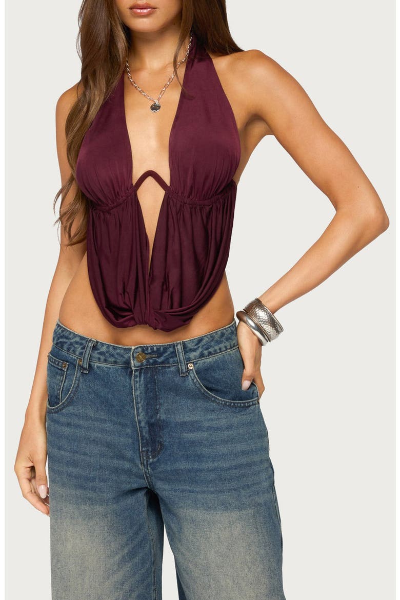 Eina Cowl Neck Halter Top, Main, color, BURGUNDY