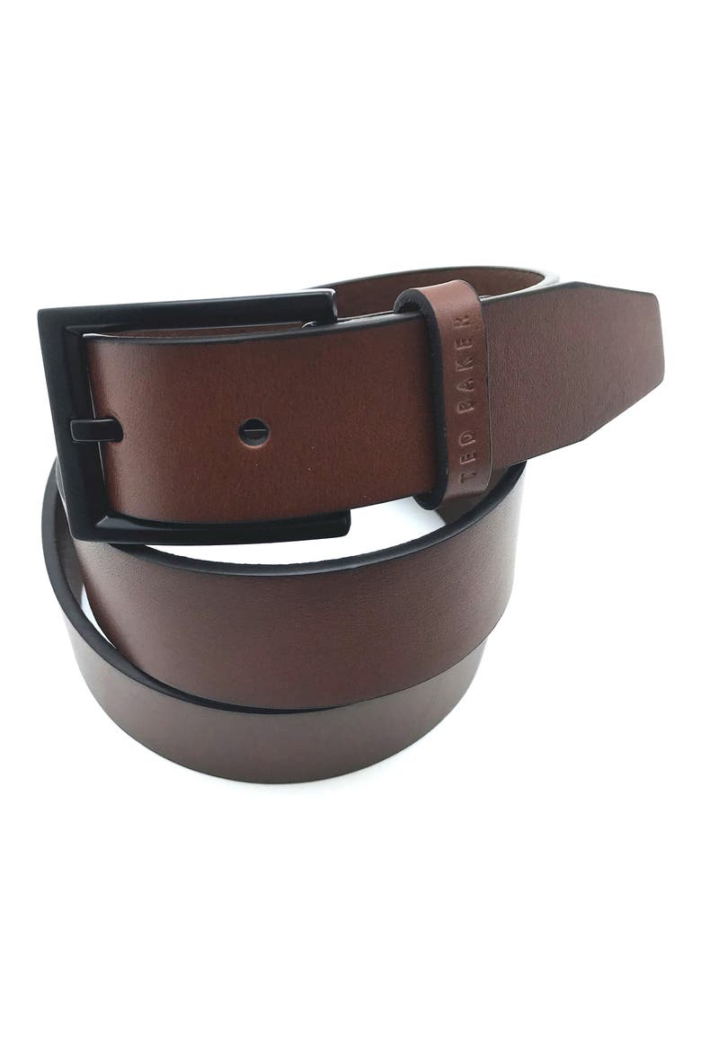 Leather Belt, Main, color, COGNAC