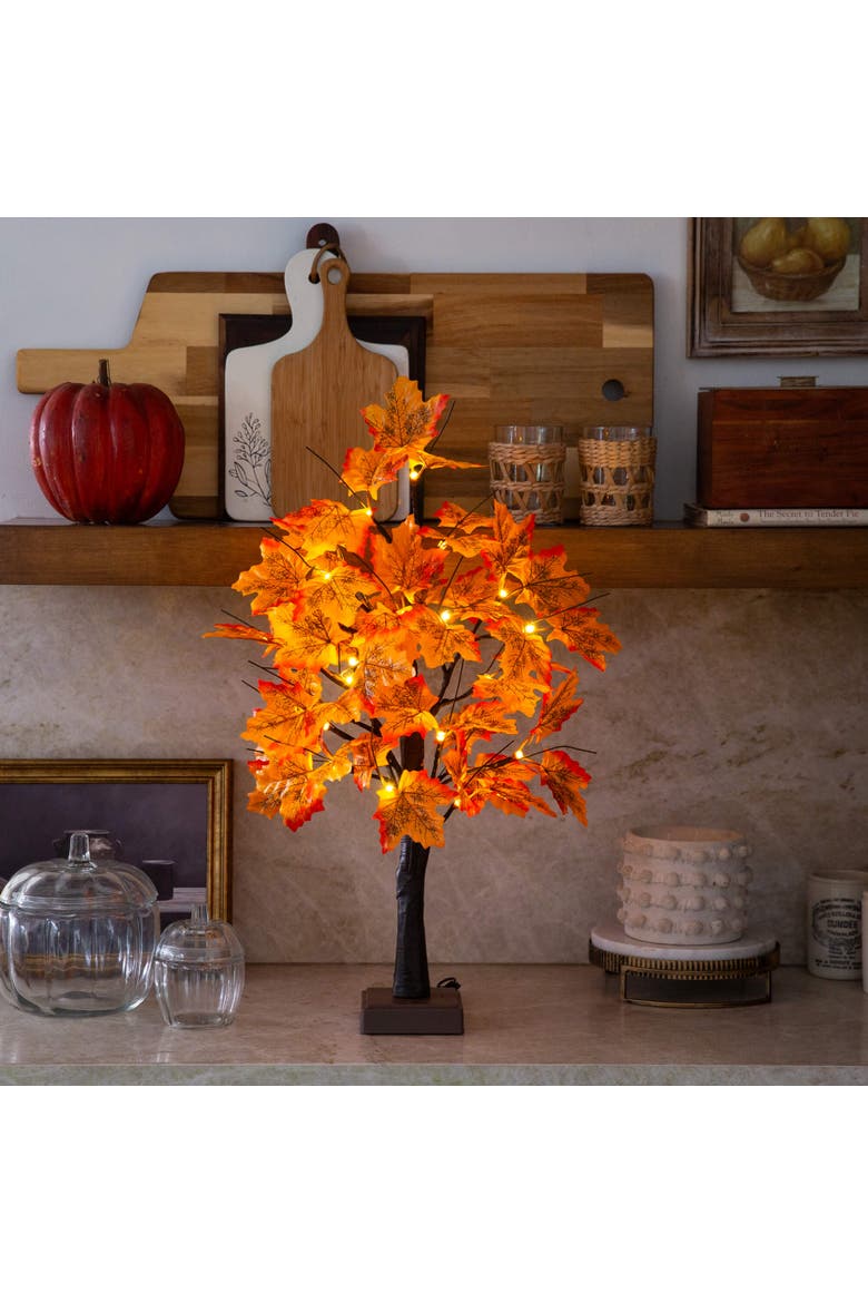 2-ft Pre-Lit Autumn Maple Artificial Fall Tree with 24 Warm White LED Lights and Detachable Base, Alternate, color, Orange