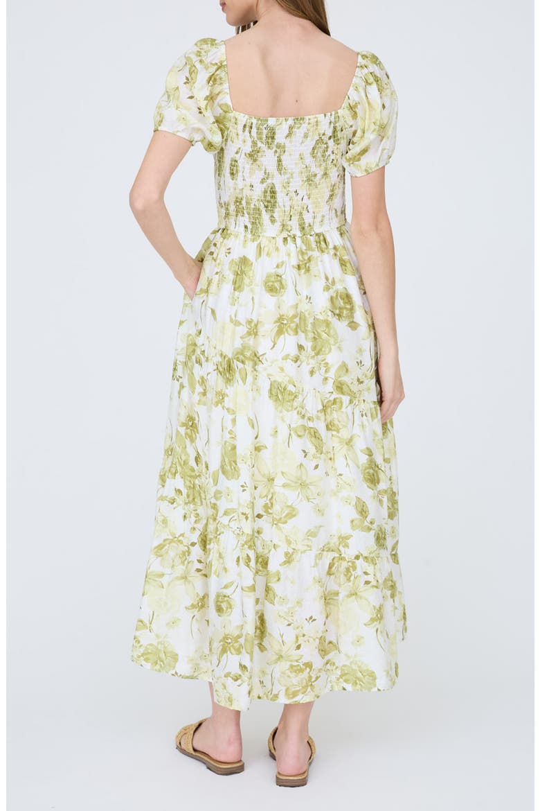 Floral Puff Sleeve Tiered Fit & Flare Midi Dress, Alternate, color, OLIVE
