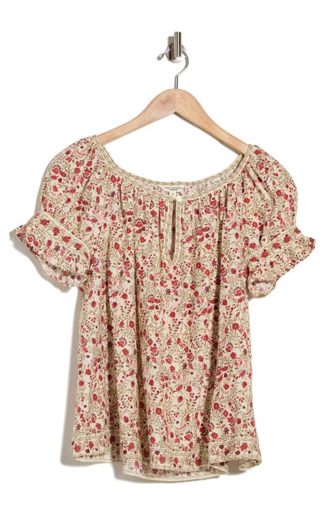 Split Neck Ruffle Sleeve Top