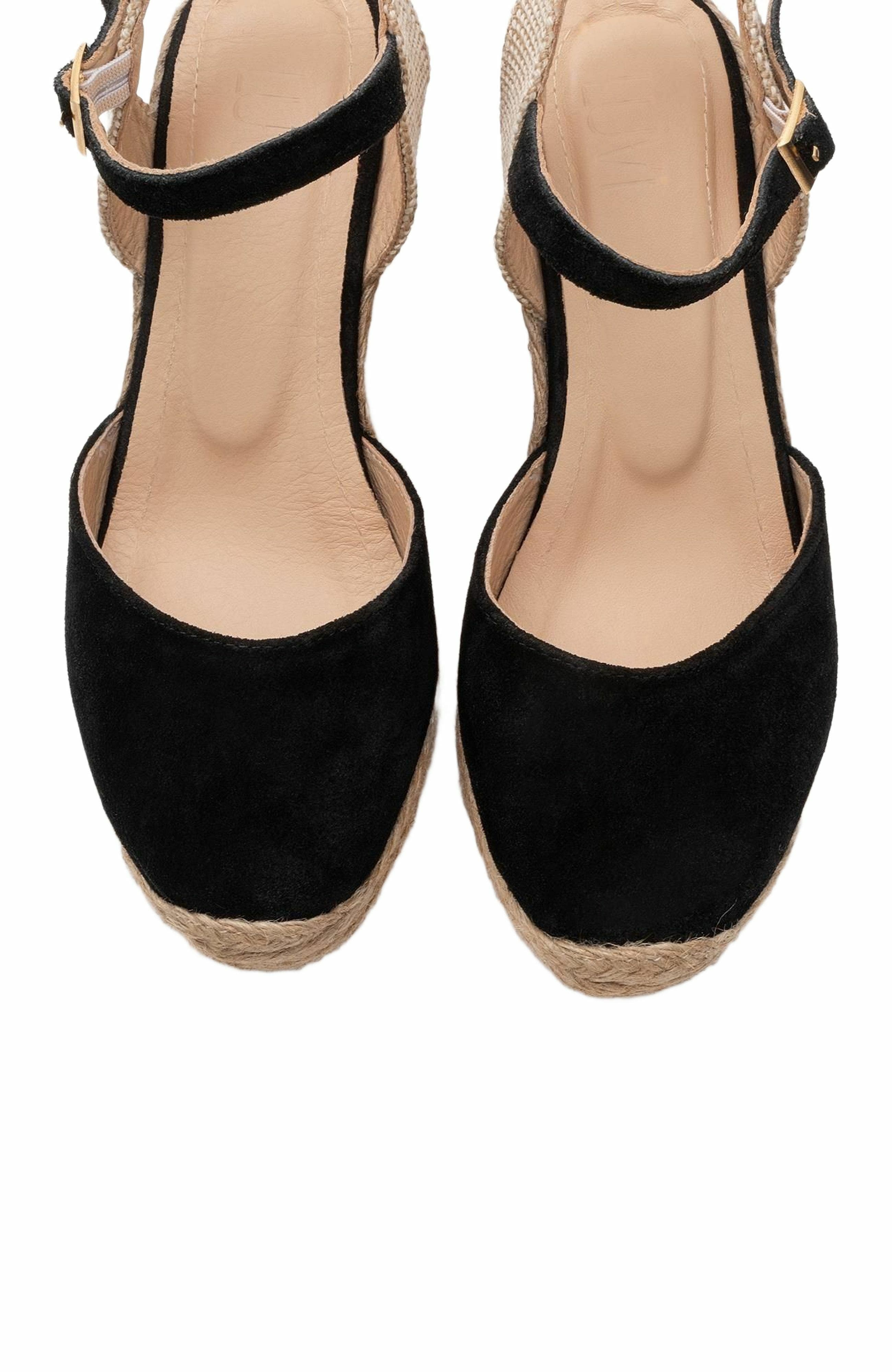 Forever & Always Shoes Sinta Suede Leather Platform Espadrille, Alternate, color, Black Suede Leather