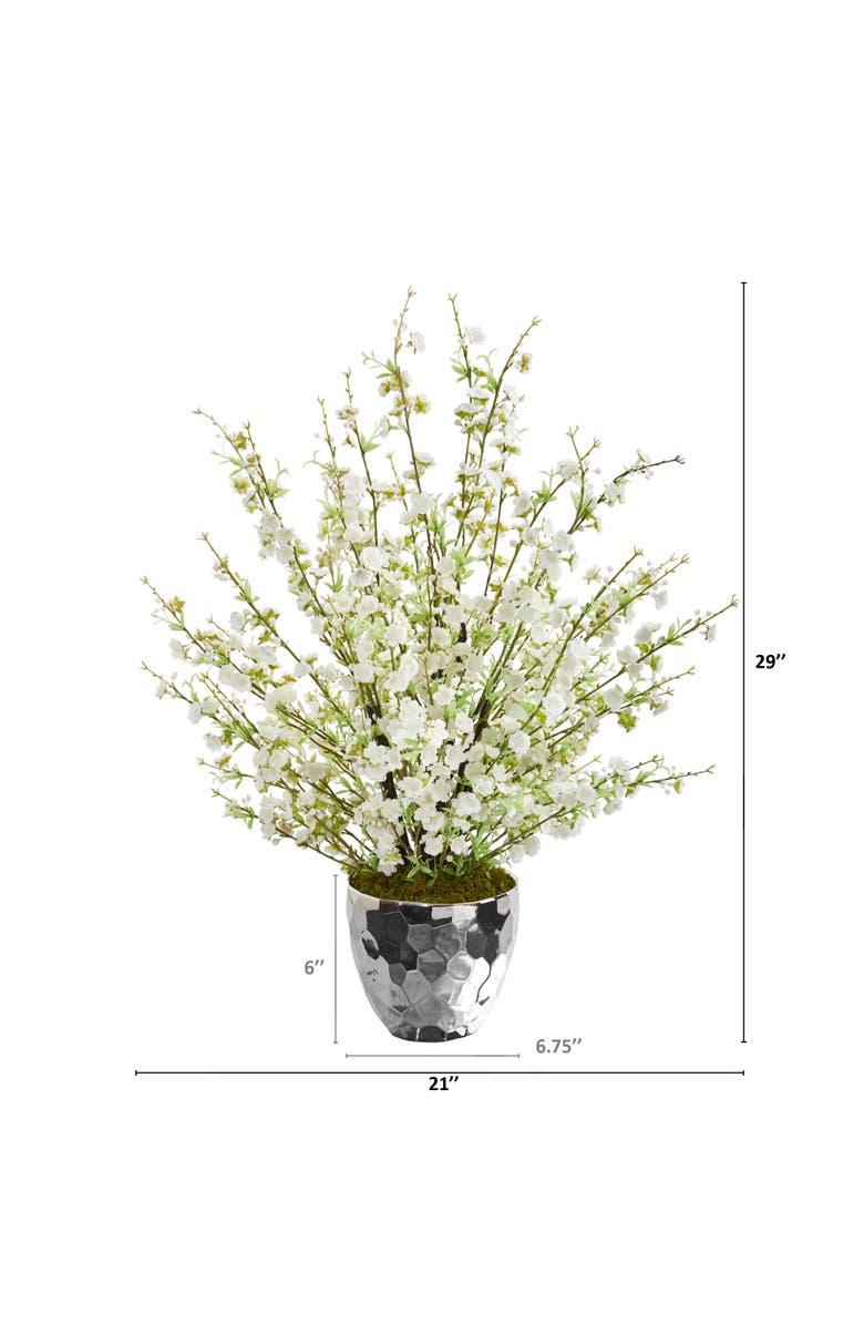 NEARLY NATURAL 29-in Cherry Blossom Artificial Arrangement in Silver Bowl, Alternate, color, White