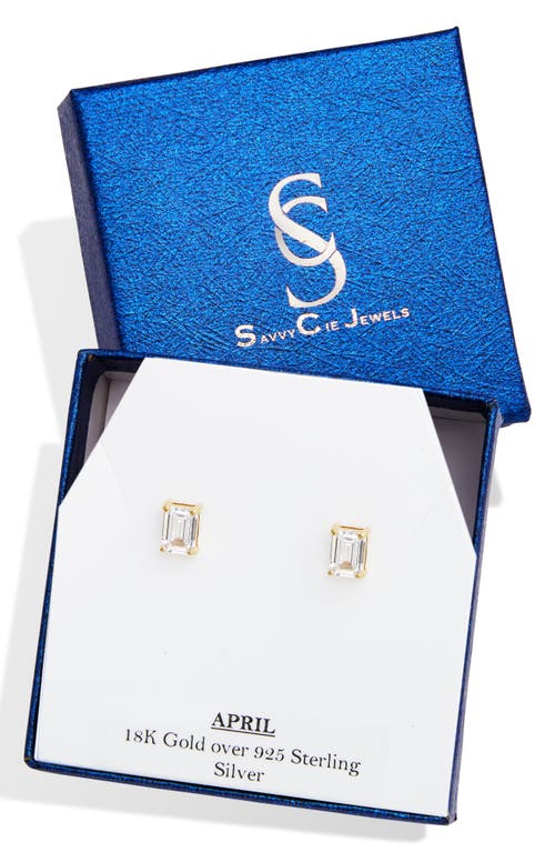 Savvy Cie Jewels Vermeil Sterling Silver Emerald Cut Cz Box Stud Earrings In Gold
