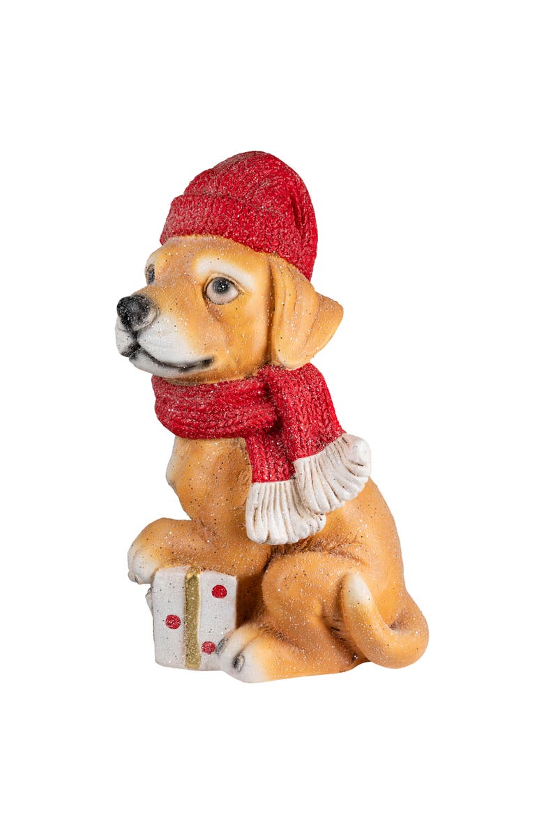 Northlight Glittery Dog with Gift Wearing Scarf and Hat Christmas Decoration - 15", Alternate, color, Beige