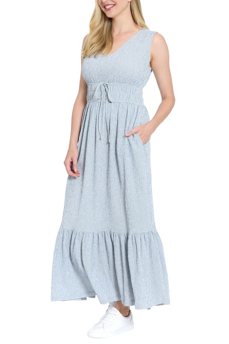 Sleeveless Tiered Maxi Dress, Alternate, color, BLUE/ CREAM