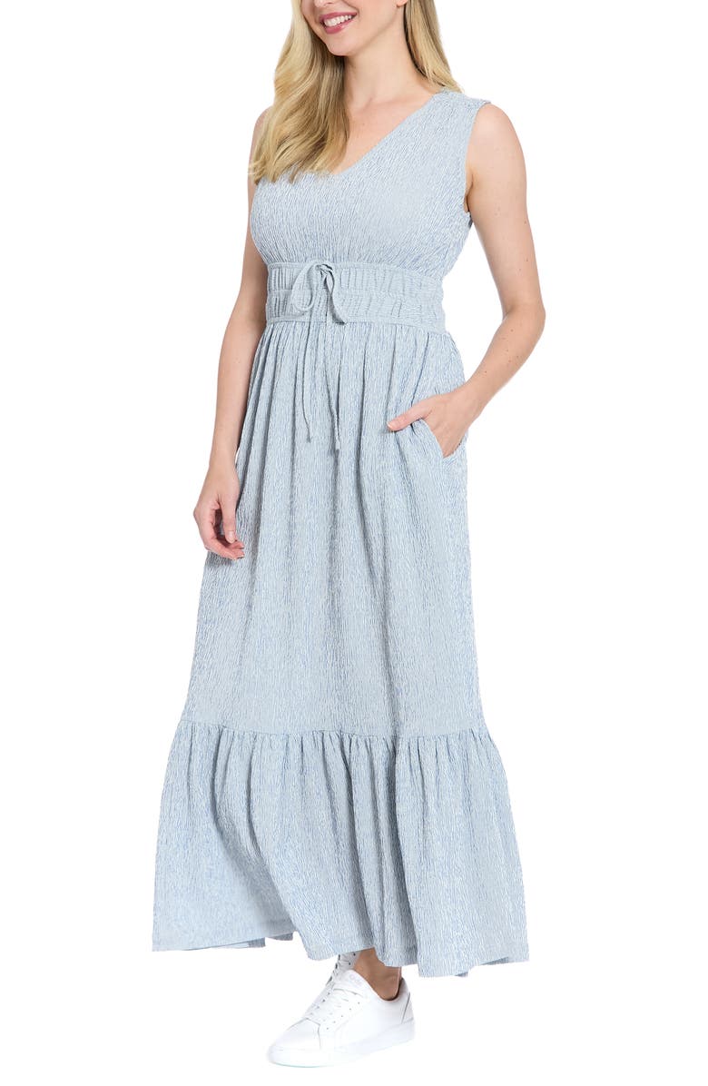 London Times Sleeveless Tiered Maxi Dress, Alternate, color, Blue/ Cream