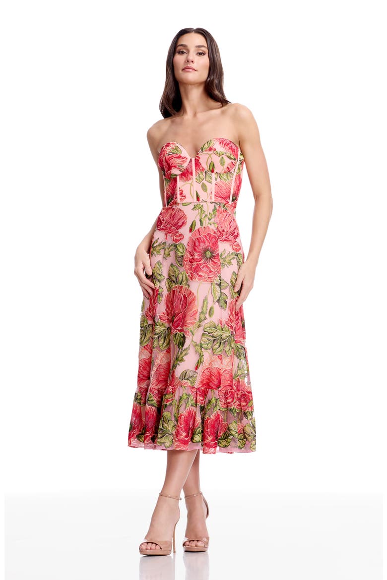 Carina Floral Embroidered Strapless Cocktail Dress, Alternate, color, PEACH MULTI