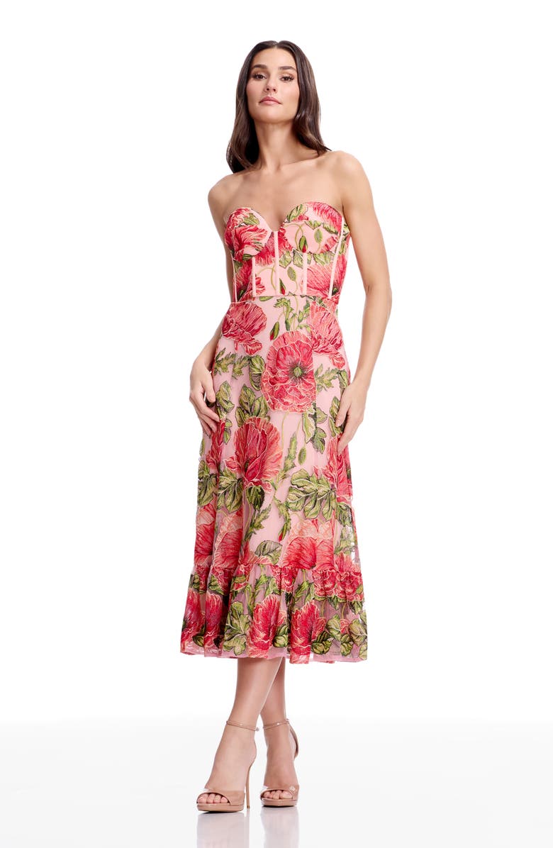 Dress the Population Carina Floral Embroidered Strapless Cocktail Dress, Alternate, color, Peach Multi
