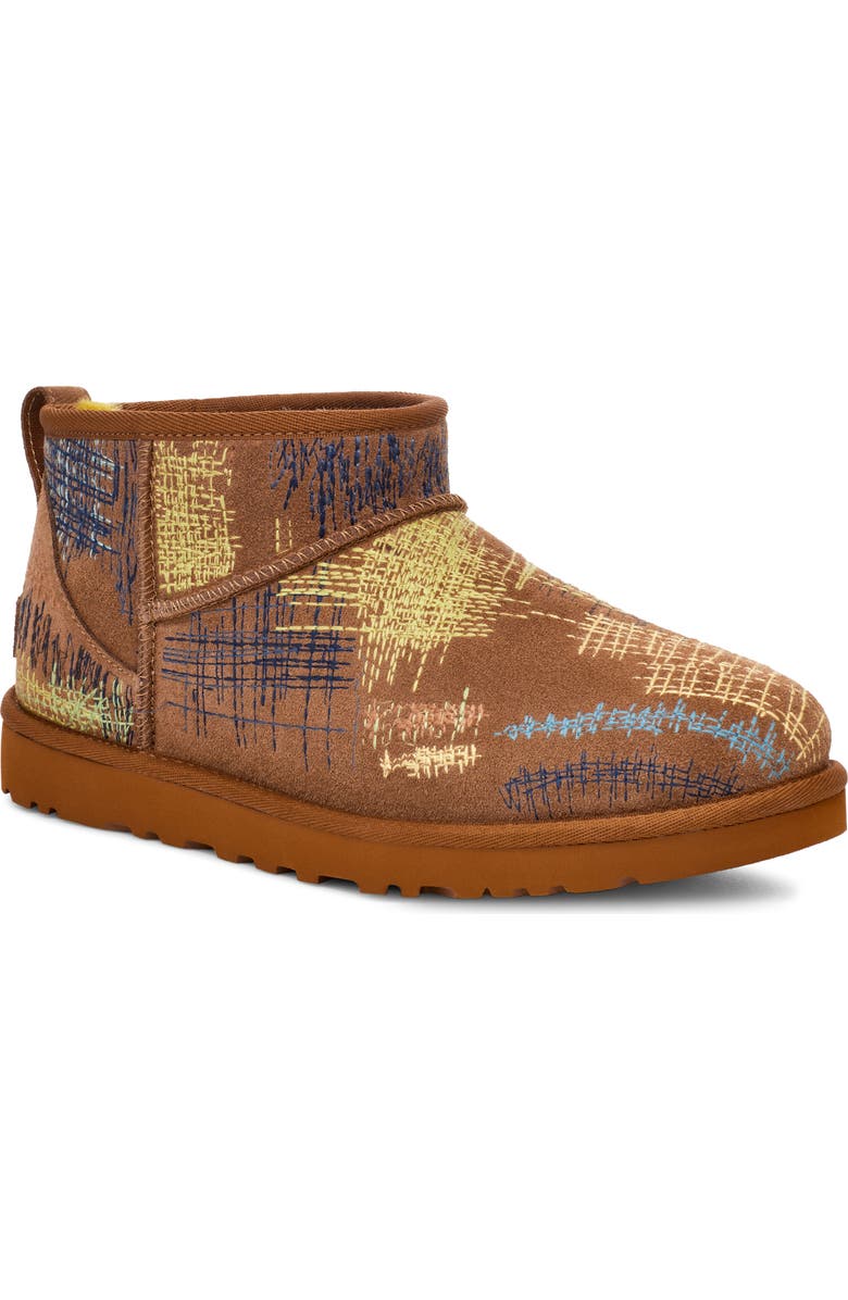 UGG<sup>®</sup> x The Elder Statesman Classic Ultra Mini Genuine Shearling Lined Bootie, Main, color,