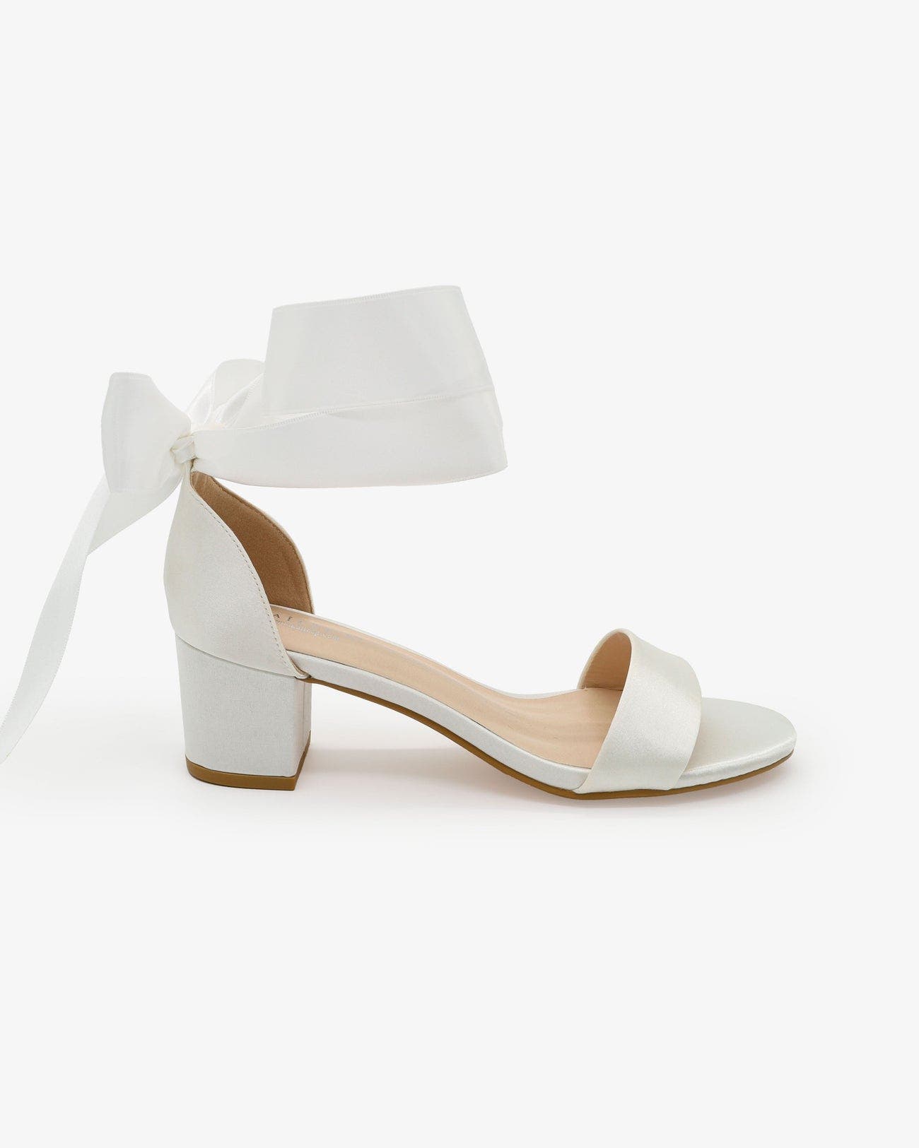 Kailee P Naomi Satin Block Heel Wedding Sandal with Wrapped Satin Ribbon Tie, Alternate, color, White
