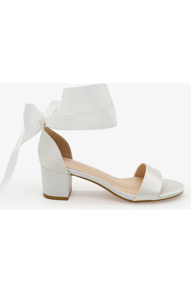 Kailee P Naomi Satin Block Heel Wedding Sandal with Wrapped Satin Ribbon Tie, Alternate, color, White