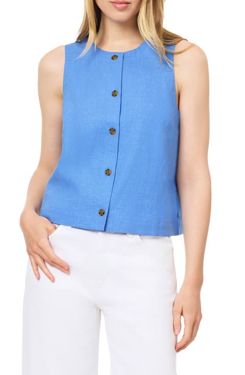 Sleeveless Linen Blend Button-Up Shirt