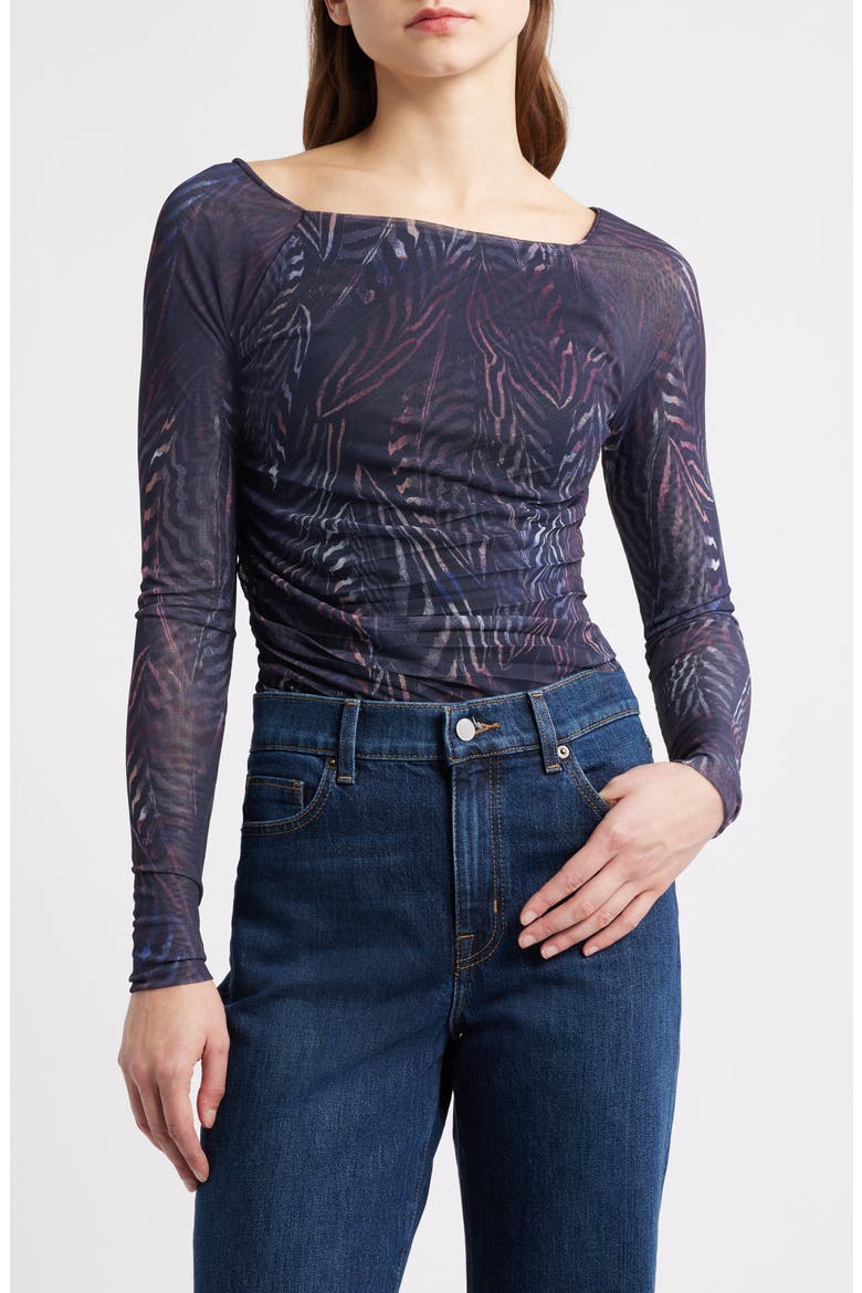Essuna Print Pleated Top, Main, color, FEATHER MULTI FANTASY