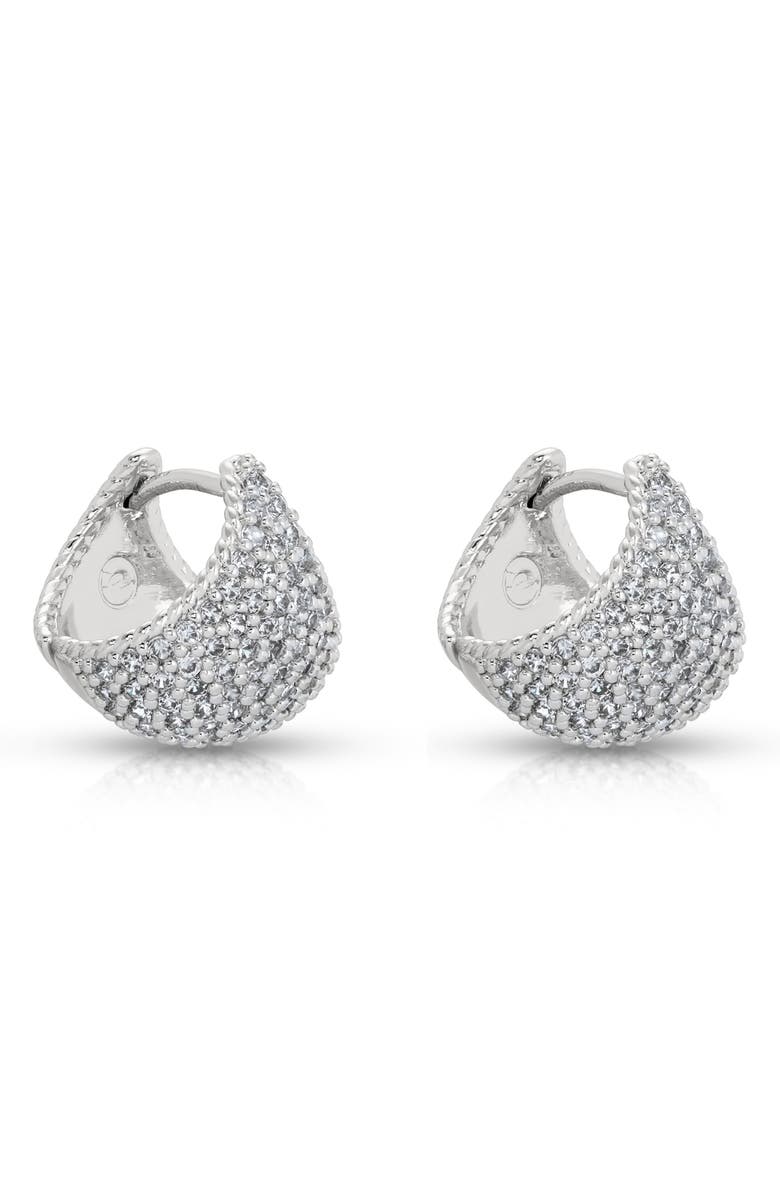 Ettika Pavé Fan Huggie Hoop Earrings, Alternate, color, Silver