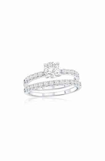 SIMONA Set of 2 Sterling Silver Cubic Zirconia Solitaire & Band Rings