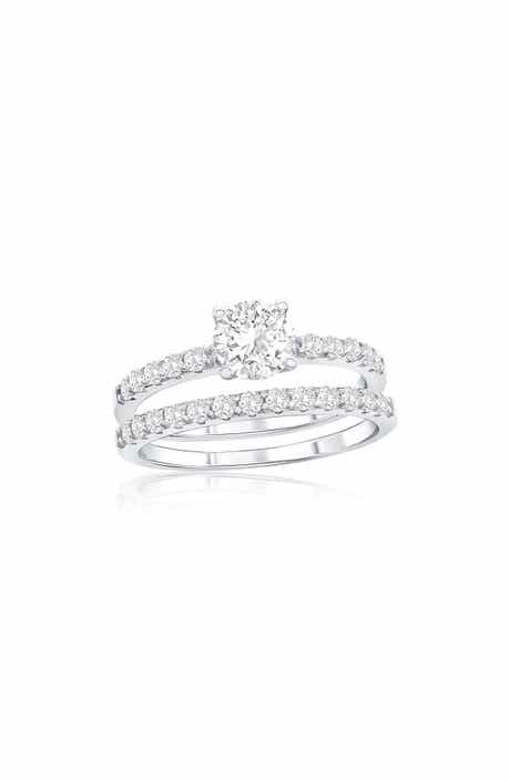 SIMONA Set of 2 Sterling Silver Cubic Zirconia Solitaire & Band Rings