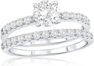 SIMONA Set of 2 Sterling Silver Cubic Zirconia Solitaire & Band Rings