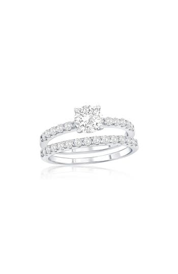 Simona Set Of 2 Sterling Silver Cubic Zirconia Solitaire & Band Rings