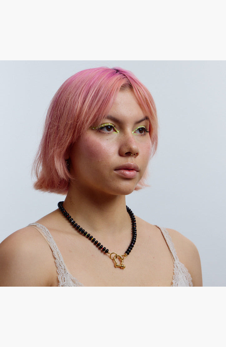 SHOP SPICY DAN Milo Gender Inclusive Rainbow Spacer Bead Onyx Necklace, Alternate, color, Black / Rainbow