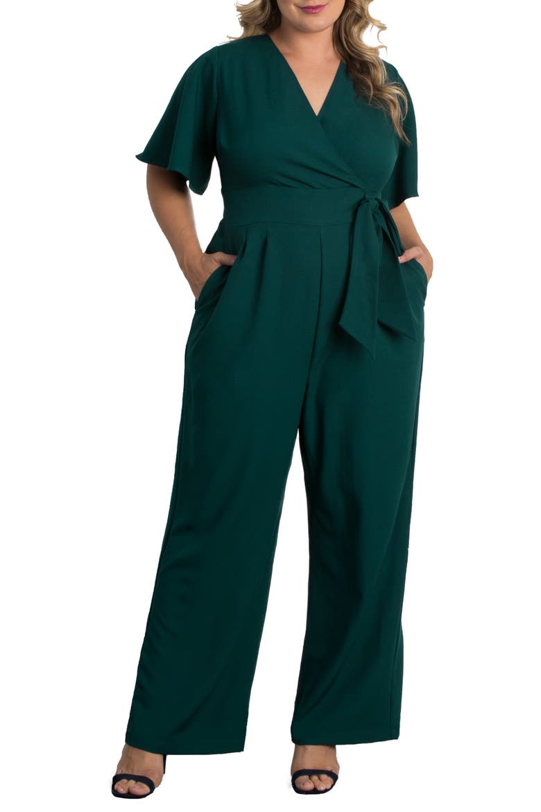 Charisma Faux Wrap Crepe Jumpsuit, Main, color, HUNTER GREEN