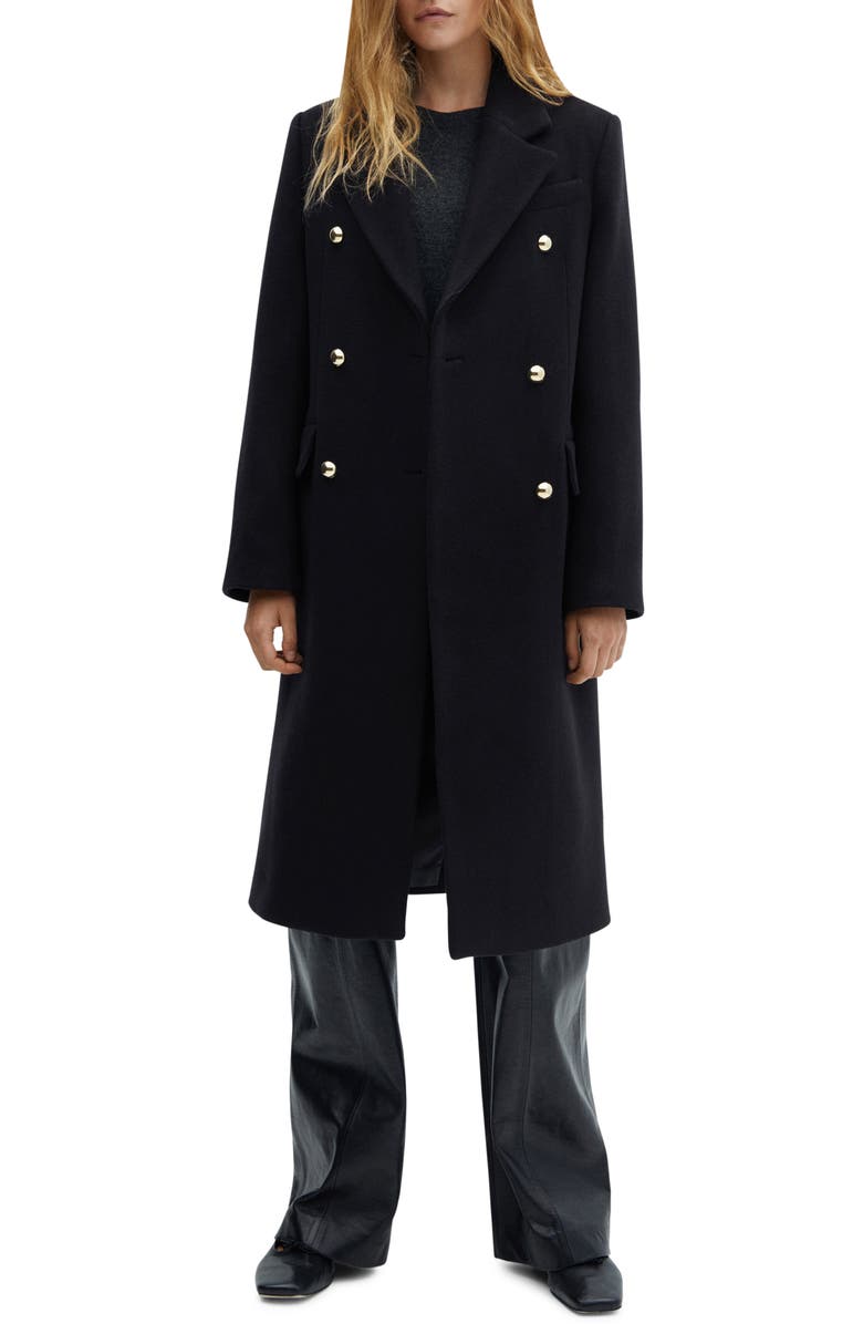 MANGO Double Breasted Wool Blend Coat, Main, color,