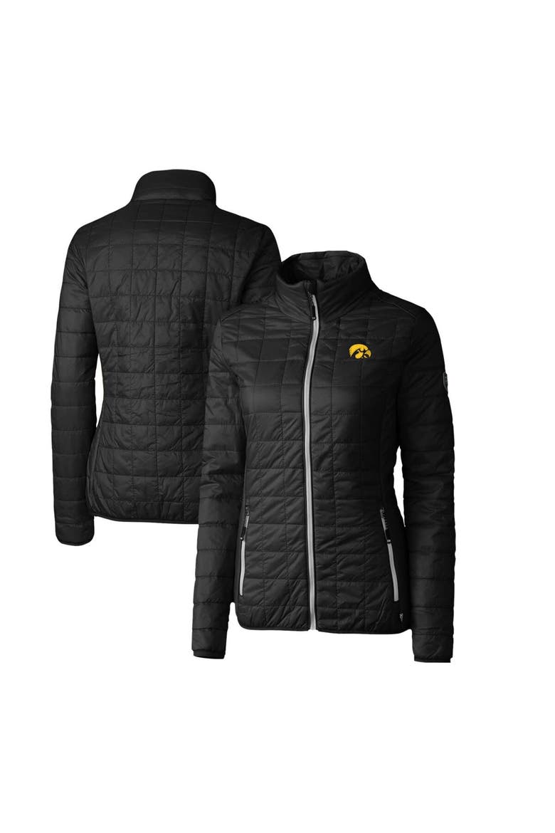 Women's Cutter & Buck Black Iowa Hawkeyes Rainier Eco Insulated Puffer Full-Zip Jacket, Alternate, color, Black
