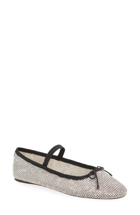 Leonie Crystal Mesh Mary Jane Flat (Women)