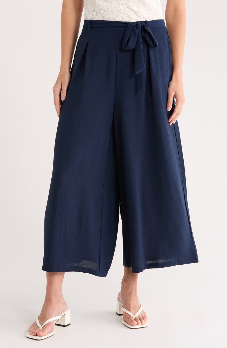 Bobeau Tie Waist Crop Wide Leg Pants, Main, color, Navy