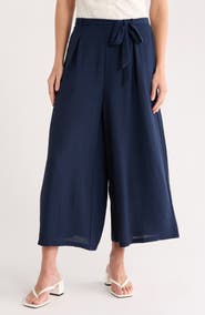 Bobeau Tie Waist Crop Wide Leg Pants